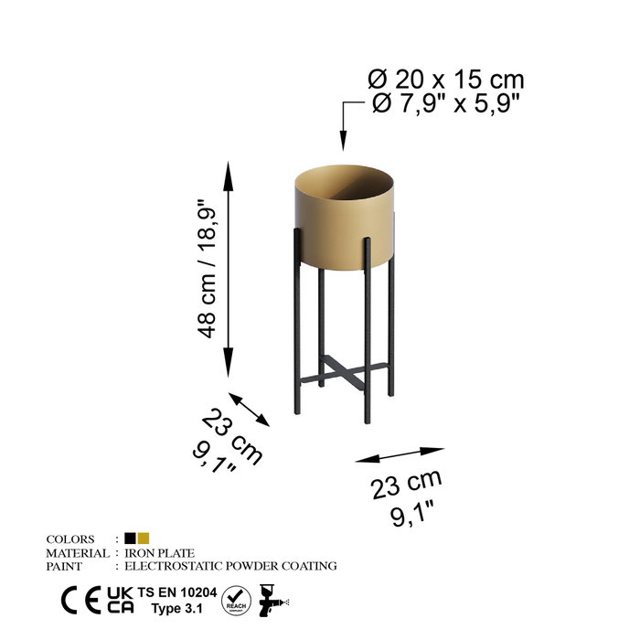 Aberto Design Maceta Decorativa GED-026-A Negro y Dorado
